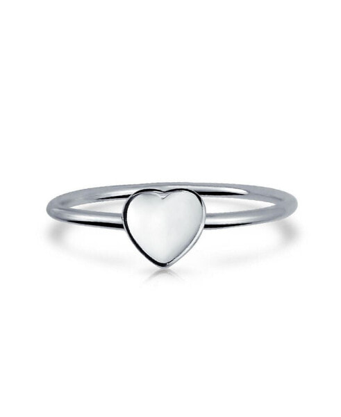 Tiny Minimalist Blank Plain Flat Heart Shape Signet Ring For For Women Sterling Silver