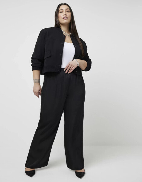 River Island plus satin pull on trouser in black