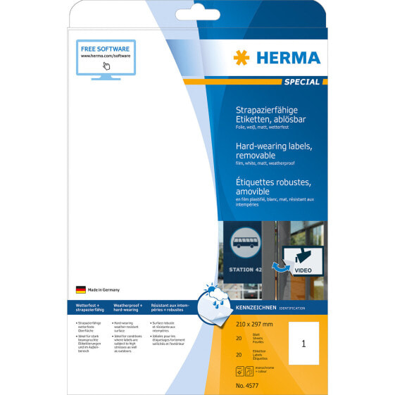 HERMA 4577 - White - Removable - A4 - -30 - 80 °C - 210 mm - 297 mm