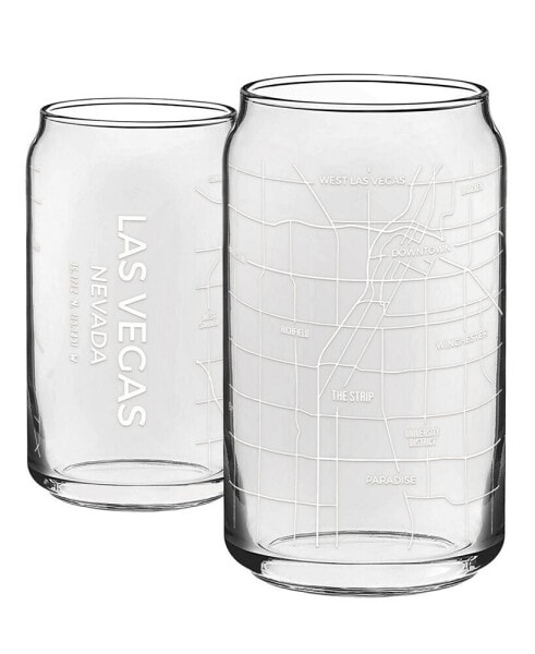 THE CAN Las Vegas Map 16 oz Everyday Glassware, Set of 2