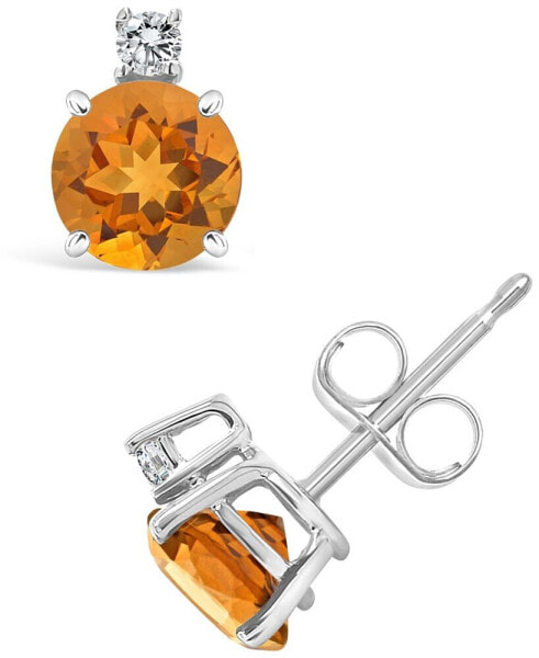 Citrine (1 ct. t.w.) and Diamond Accent Stud Earrings in 14K Yellow Gold