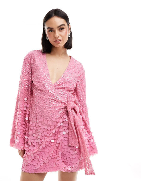 Pretty Lavish kimono sleeve embellished mini dress in pink