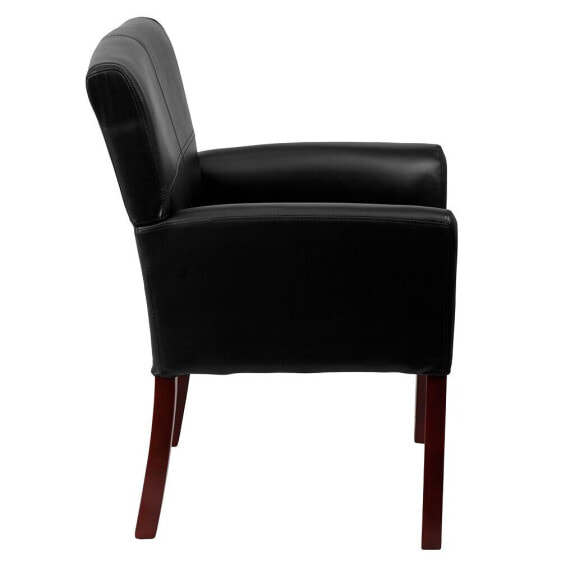 Black Leather Executive Side Reception Chair With Mahogany Legs