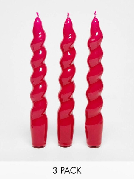 MAEGEN Magenta Spiral Taper Candle 3-Pack