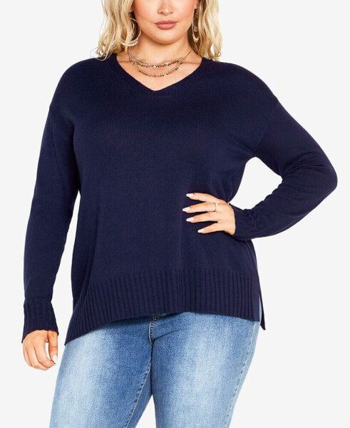 Plus Size Clare V-neck Long Sleeve Sweater
