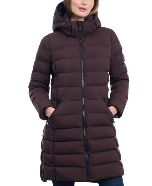 Women's Petite Hooded Faux-Leather-Trim Puffer Coat, Created for Macy's