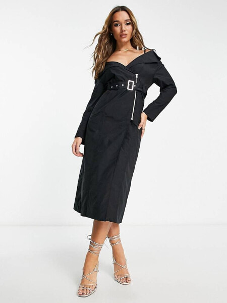 & Other Stories belted trench midi dress in black