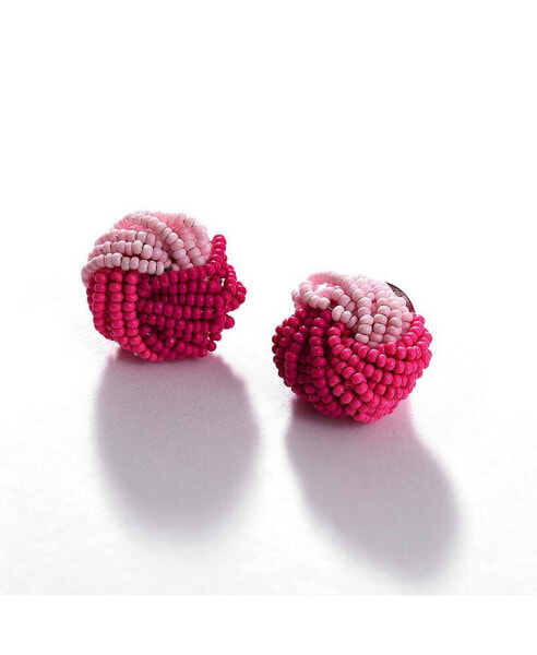 Women's Pink Beaded Twist Stud Earrings