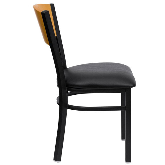 Hercules Series Black Circle Back Metal Restaurant Chair - Natural Wood Back, Black Vinyl Seat