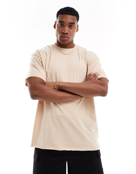 Threadbare oversized heavyweight t-shirt in sand smoke