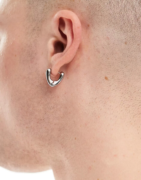 ASOS DESIGN geo hoop earing in silver tone