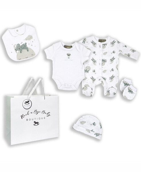 Baby Boys and Girls Sweet Dreams Bear Layette Gift in Mesh Bag, 5 Piece Set