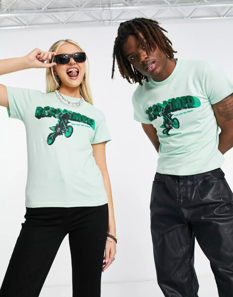 Reclaimed Vintage inspired unisex slim fit t-shirt with motorbike print in green