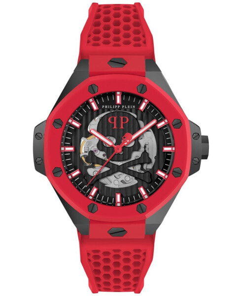 Men's Automatic Skeleton Royal Red Silicone Strap Watch 46mm