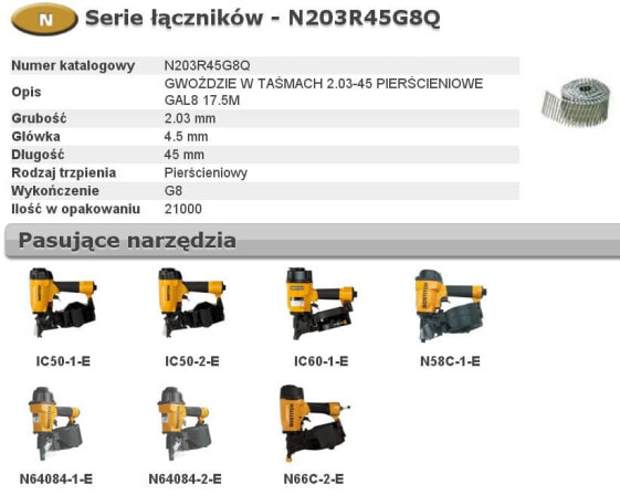 BOSTITCH GWOŹDZIE W TASMACH N55 2,03-45 RING GALWANIZOWANE G8 21 000szt.