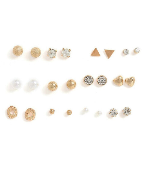 Women's Gold Pack Of 12 Minimal Stud Earrings