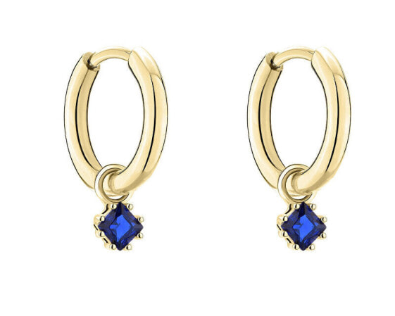 Gold-plated 2in1 hoop earrings with blue zircons TJ-0542-E-15