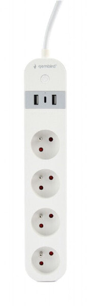 Gembird Smart power strip with USB charger 4 French sockets white