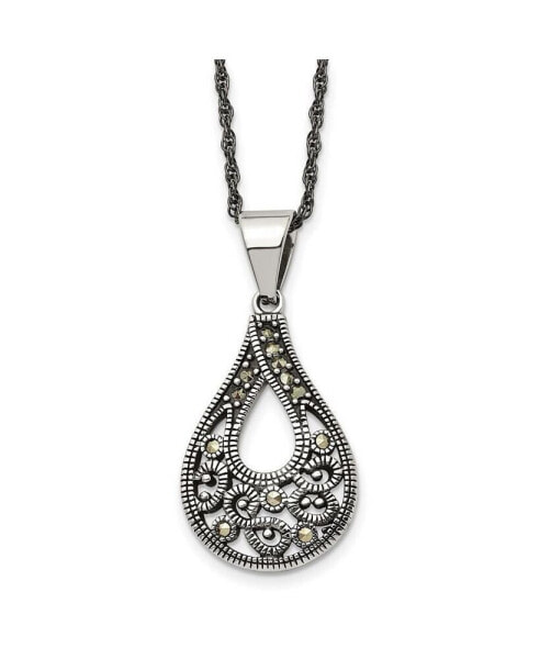 Chisel antiqued, Marcasite Teardrop Pendant Singapore Chain Necklace