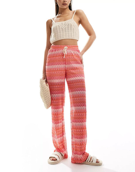 Vero Moda lace beach trouser in pink chevron print