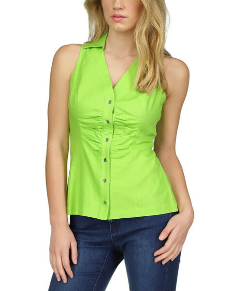 Women's Linen Sleeveless Button-Front Top