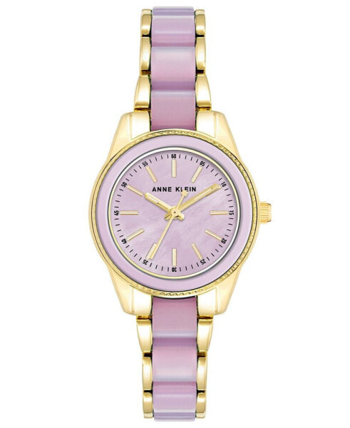 Women's Gold-Tone Alloy with Lavender Plastic Bracelet Watch, 30mm