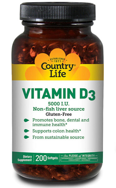 Country Life Vitamin D3 Витамин D3 5000 МЕ 200  гелевых капсул