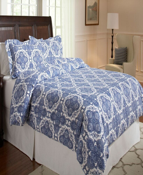 Alpine Blue Print Luxury Size Cotton Flannel Duvet Cover Set, King/California King