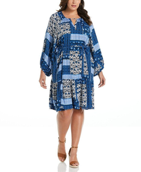 Платье с рисунком Пейсли Ella Rafaella plus Size с оборками и поясом из ткани