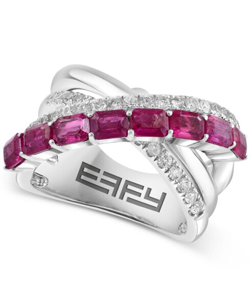 EFFY® Ruby (2 ct. t.w.) & White Sapphire (1/2 ct. t.w.) Crossover Statement Ring in Sterling Silver