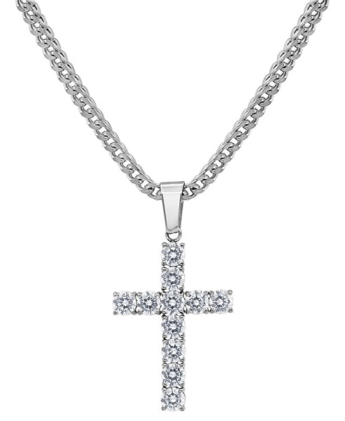 Men's Cubic Zirconia Cross 24" Pendant Necklace in Black-Ion Plated Stainless Steel