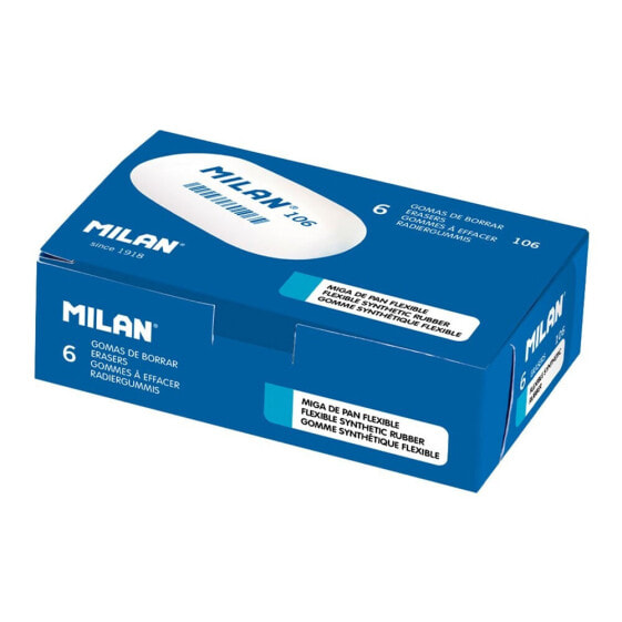 Ластик мягкий MILAN Box 6 Oval 106 Soft Synthetic Rubber Erasers