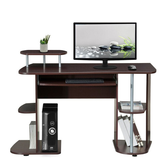 Complete Computer Workstation Desk With Storage, Chocolate