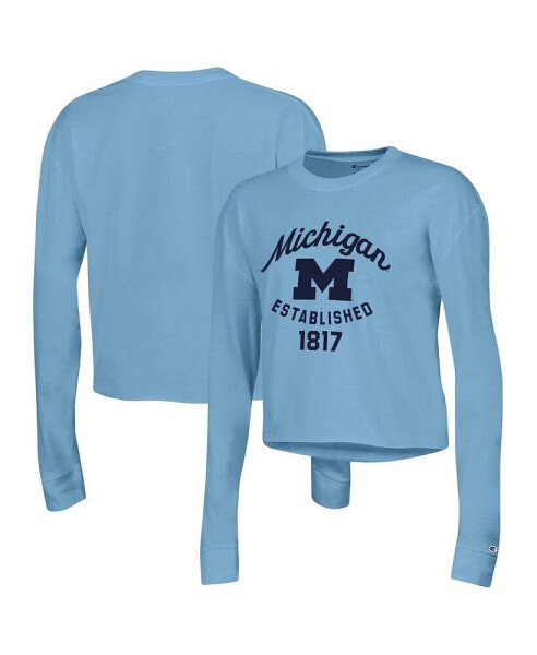 Women's Blue Michigan Wolverines Boyfriend Cropped Long Sleeve T-shirt