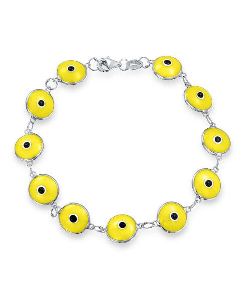 Protection Good Luck Amulet Turkish Opaque Yellow Glass Bead Evil Eye Bracelet For Women Sterling Silver 7.5 Inch