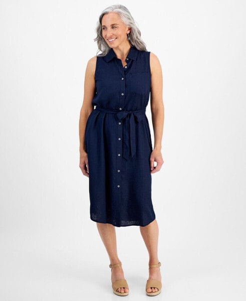 Petite Linen Sleeveless Shirt Dress, Created for Macy's