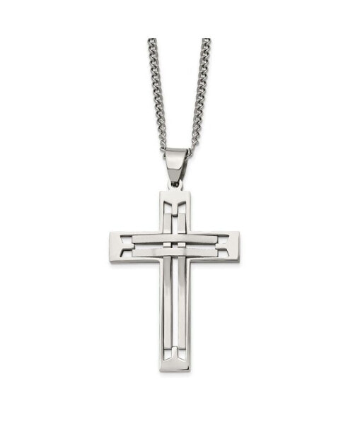 Chisel stainless Steel Polished Cross Pendant on a Curb Chain Necklace