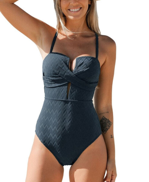 Women's Wrap Front Plunge Cutout Back Tie One Piece Swimsuit