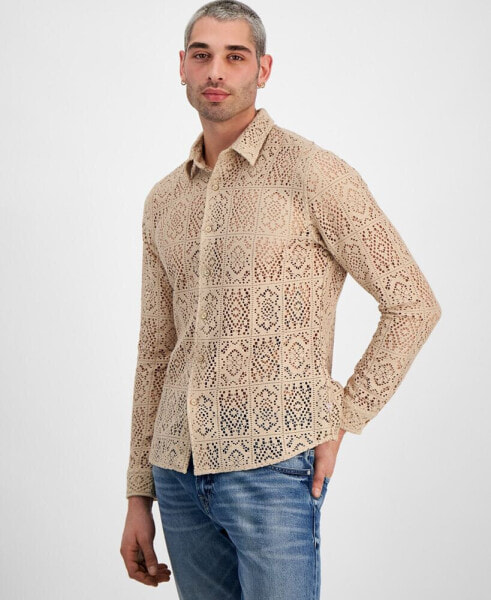 Men's Long Sleeve Craft Crochet Shirt