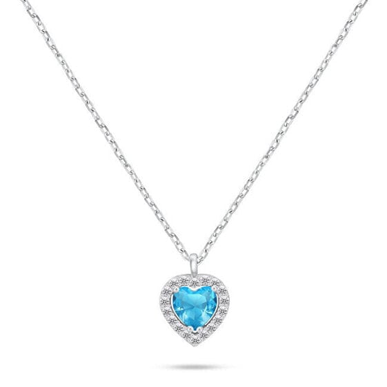 Silver Heart Necklace with Light Blue Zircon NCL158WAQ