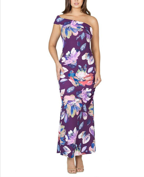 Women's Floral One Shoulder Rouched Maxi Dress