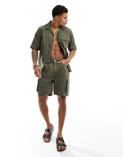 Chelsea Peers cotton twill beach short co-ord in brown