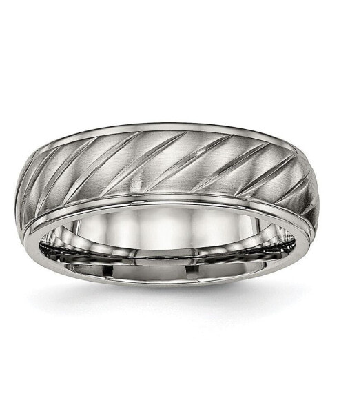 Titanium Brushed and Polished Grooved Wedding Band Ring