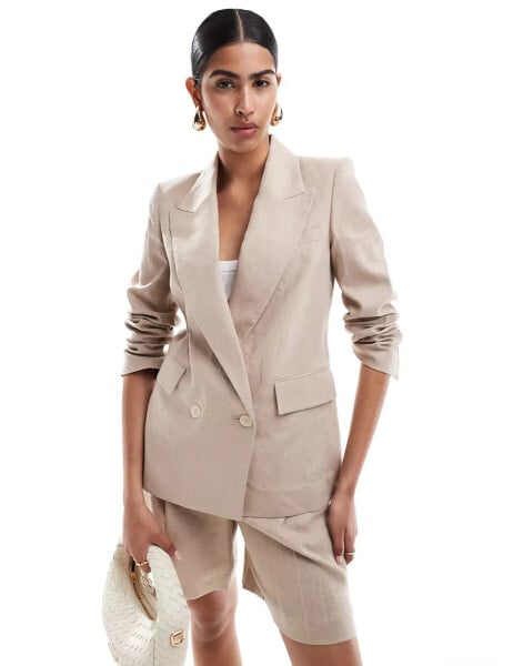 Mango – Leinenblazer in Beige, Kombiteil