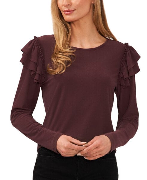 Women's Scoop-Neck Double-Ruffle Long-Sleeve Top