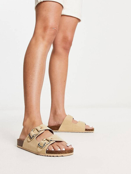 South Beach double band sandal with buckle in beige