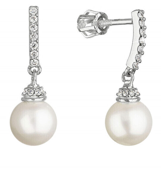 Charming drop earrings in white gold with real pearls 81P00021