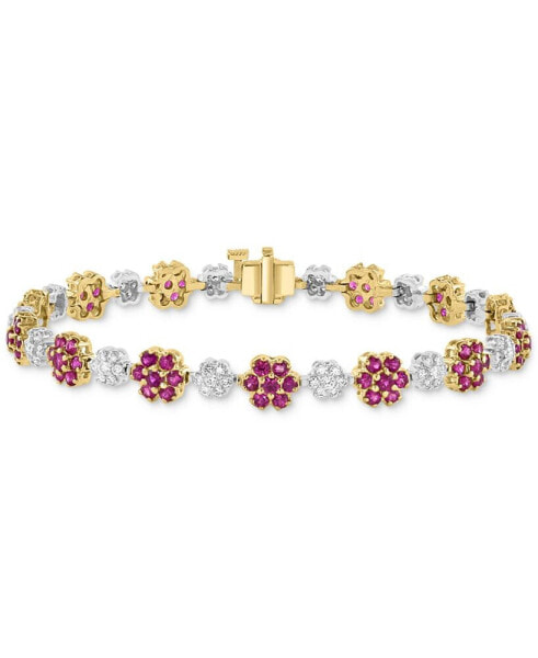 EFFY® Ruby (4-1/8 ct. t.w.) % Diamond (1-1/10 ct. t.w.) Flower Link Bracelet in 14k Two-Tone Gold