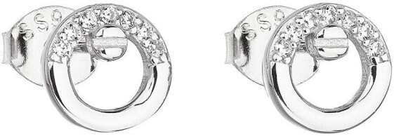 Silver stud earrings with zircon white round 11016.1