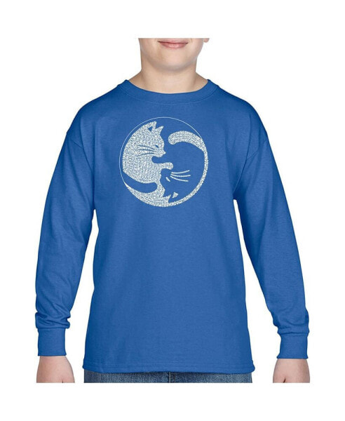 Big Boy's Word Art Long Sleeve T-shirt - Yin Yang Cat